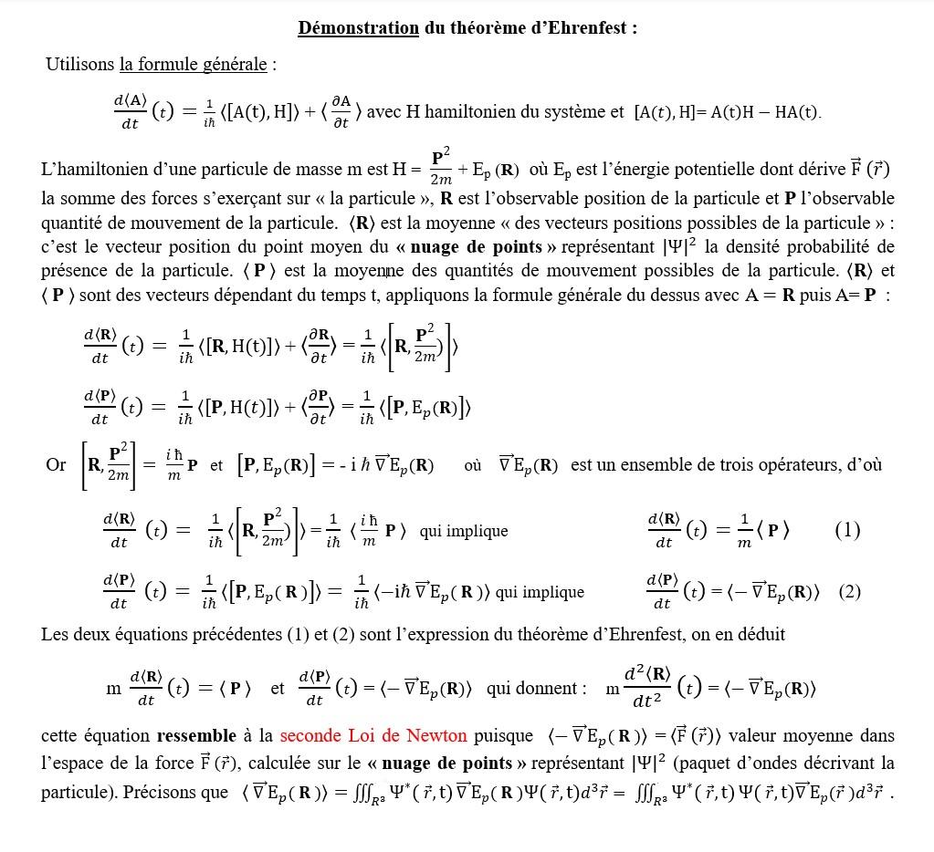 Theoreme d ehrenfest 2